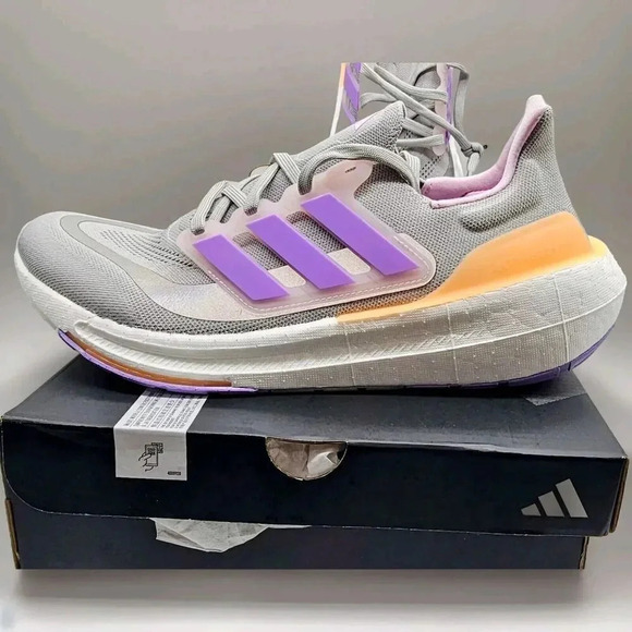 Adidas 11W / 9.5 M Ultraboost Light Running Shoes Grey Violet Orange IE1762 - Picture 9 of 15